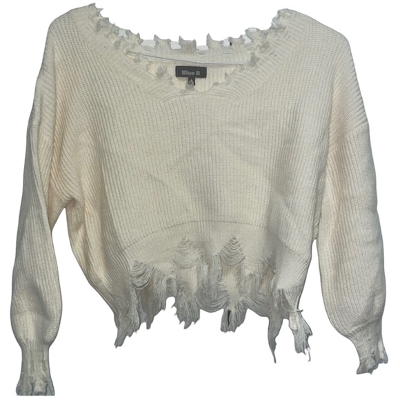 Sweaters | Creamoff White Frayed Trim 